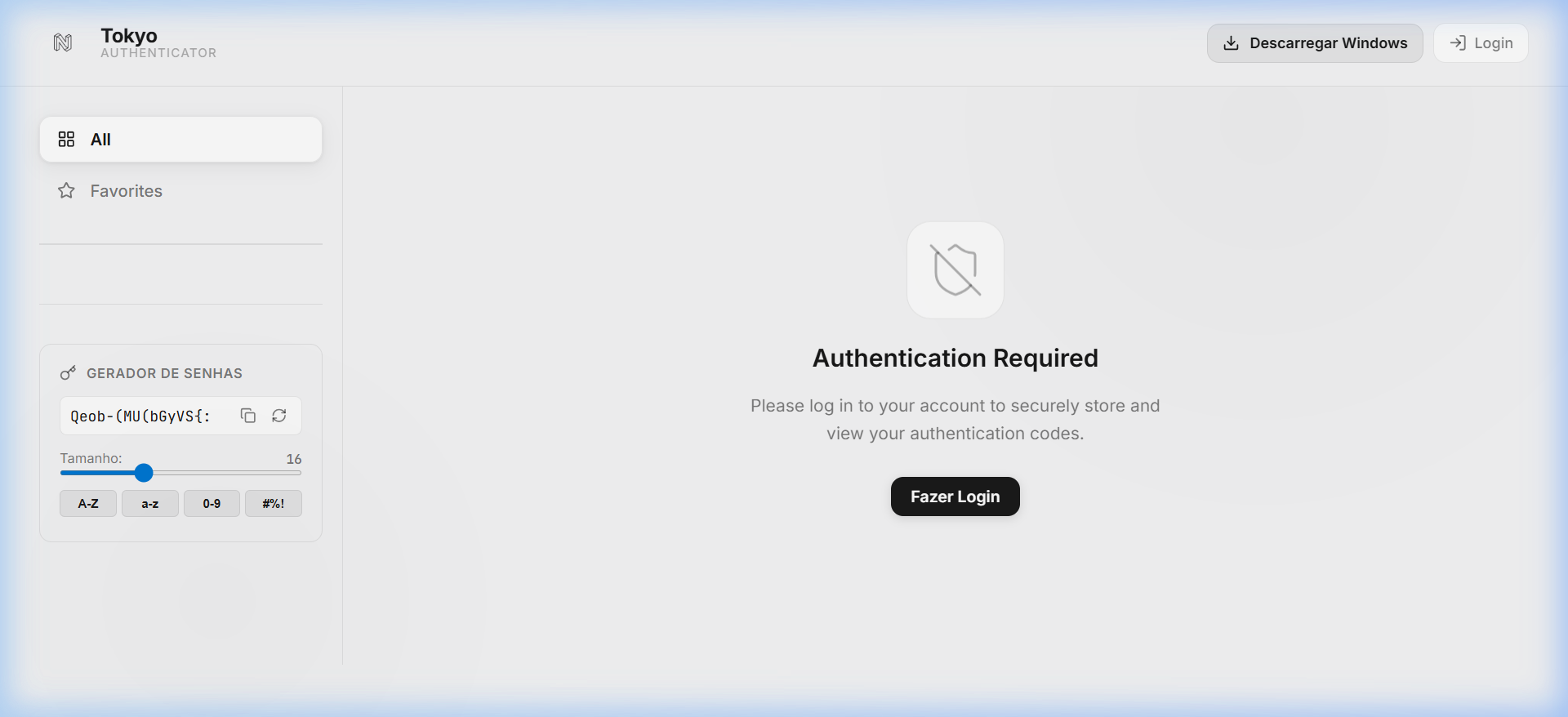 Tokyo Authenticator Desktop Dashboard